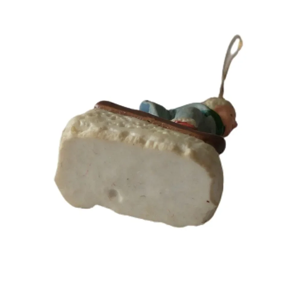 Vintage Victorian Child‎ On Sled Ornament Mini Micro Diorama Christmas Porcelain